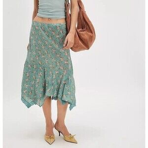 Free People Bali Sweet Escape Mini Skirt Mermaid Floral Printed Crochet S 281909